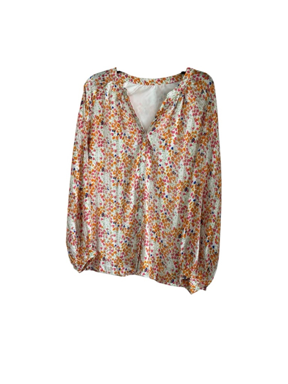 Floral V-Neck Long Sleeve Blouse - White Multi